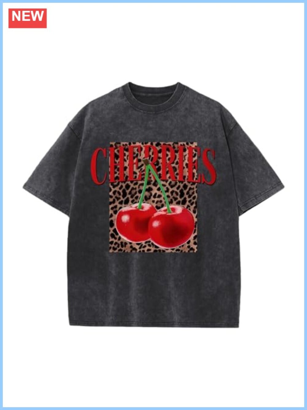 Oversized Cherry Graphic Tee Women Acid Wash Crewneck Streetwear Vintage Fruit